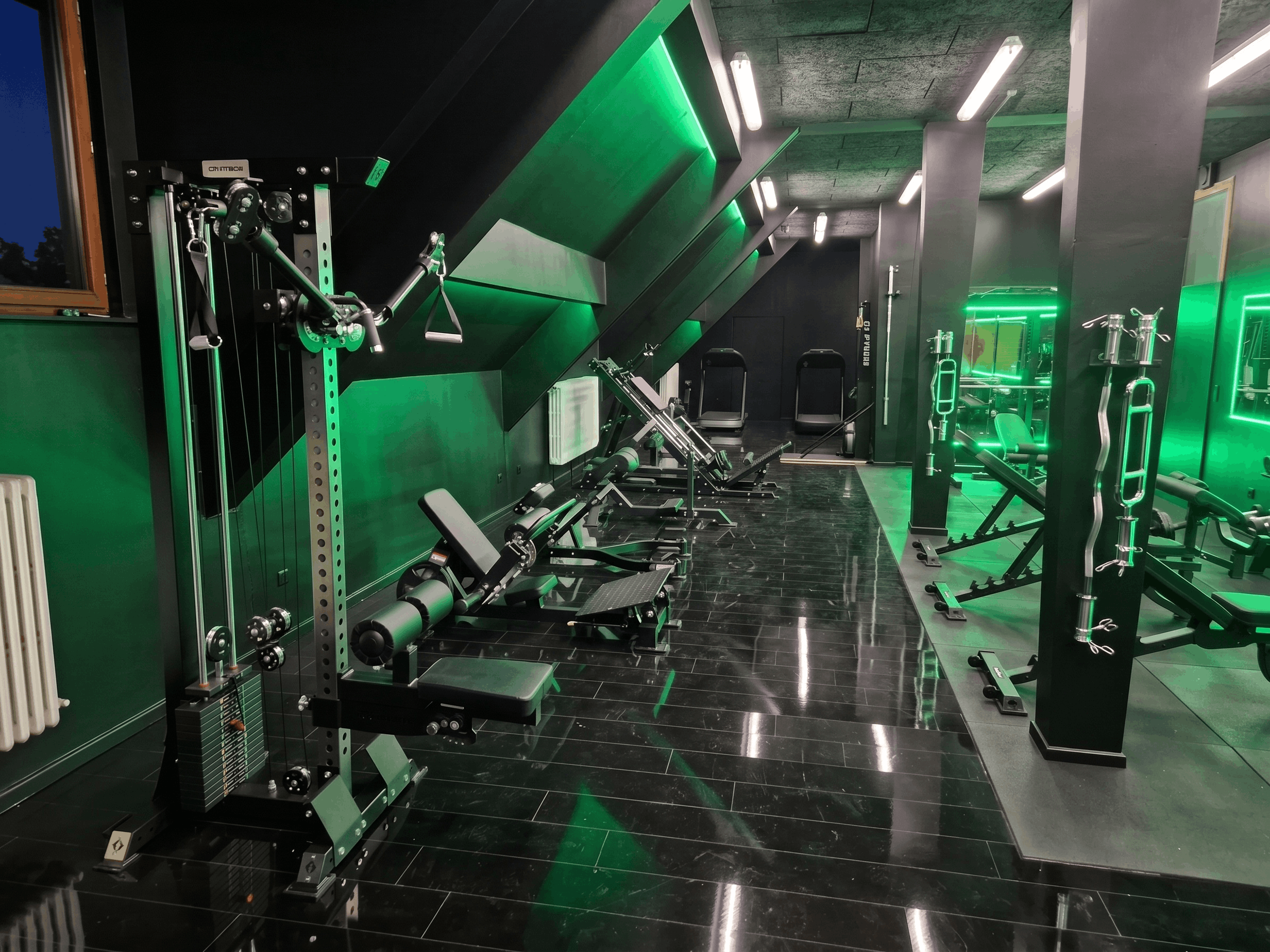 Fitnessruimte met halters en rack